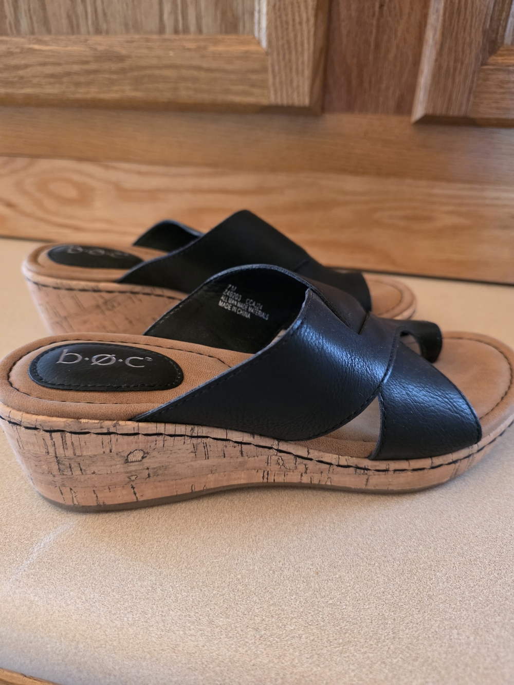 b.o.c. Women's Black Cork Wedge Slide Sandals